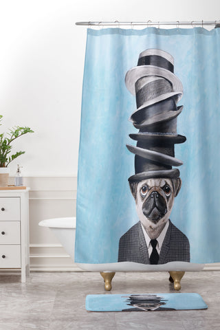 Coco de Paris Pug with stacked hats Shower Curtain And Mat