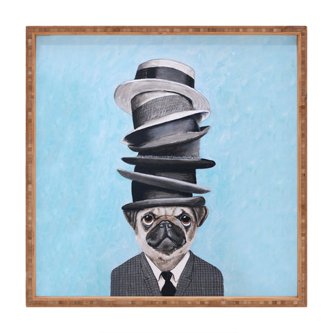 Coco de Paris Pug with stacked hats Square Tray
