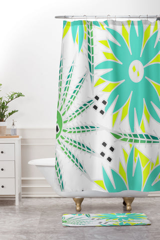 CocoDes Bright Tropical Flowers Shower Curtain And Mat