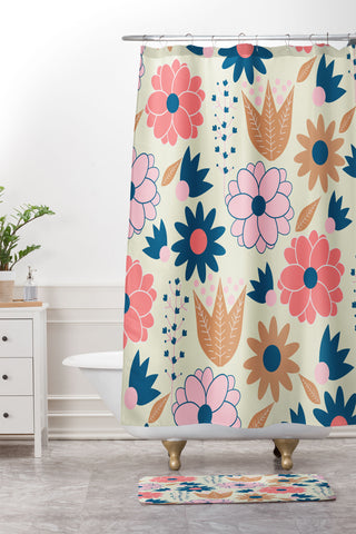 CocoDes Happy Spring Flowers Shower Curtain And Mat