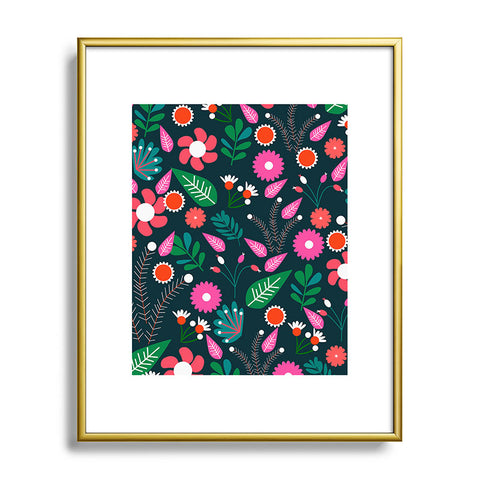 CocoDes Sweet Flowers at Midnight Metal Framed Art Print