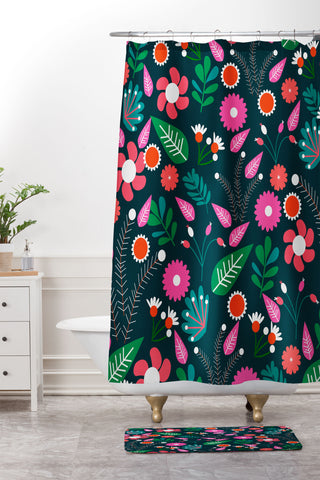CocoDes Sweet Flowers at Midnight Shower Curtain And Mat
