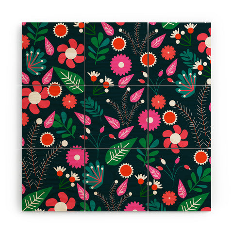 CocoDes Sweet Flowers at Midnight Wood Wall Mural