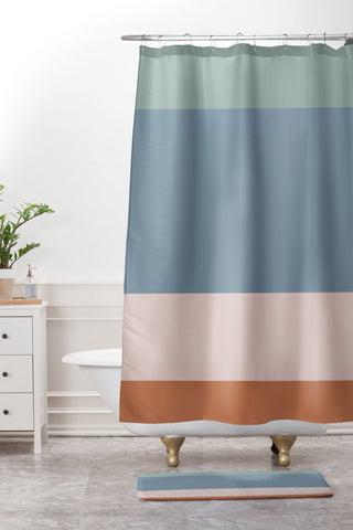 Colour Poems Contemporary Color Block Shower Curtain And Mat