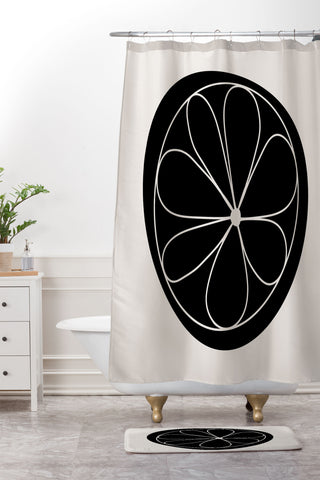 Colour Poems Daisy Abstract Black Shower Curtain And Mat