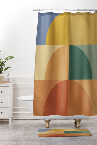 Colour Poems Geometric Color Block III Shower Curtain And Mat