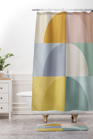 Colour Poems Geometric Color Block Shower Curtain And Mat