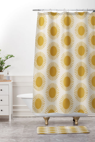 Colour Poems Golden Sun Pattern Shower Curtain And Mat
