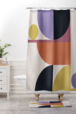 Colour Poems Mid Century Modern Abstract Shower Curtain And Mat