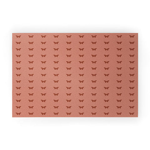 Colour Poems Minimal Butterfly Pattern Red Welcome Mat