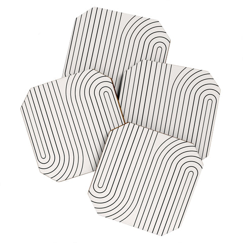 Colour Poems Minimal Line Curvature Black and White Coaster Set