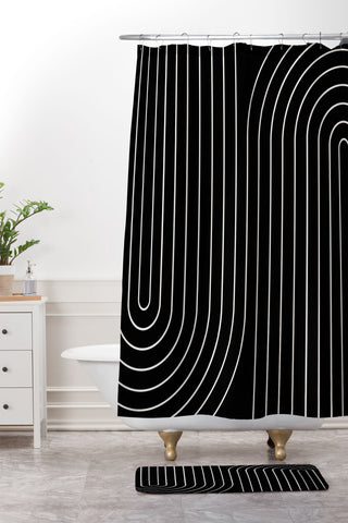 Colour Poems Minimal Line Curvature Black Shower Curtain And Mat