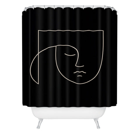 Colour Poems Minimal Line Portrait Black Shower Curtain