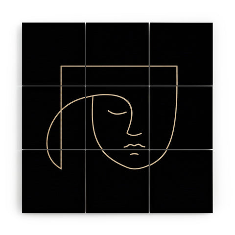 Colour Poems Minimal Line Portrait Black Wood Wall Mural