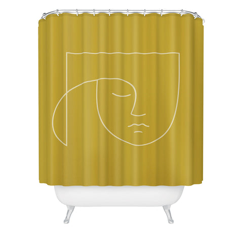 Colour Poems Minimal Line Portrait Gold Shower Curtain