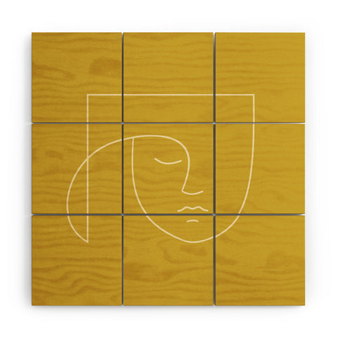 Colour Poems Minimal Line Portrait Gold Wood Wall Mural
