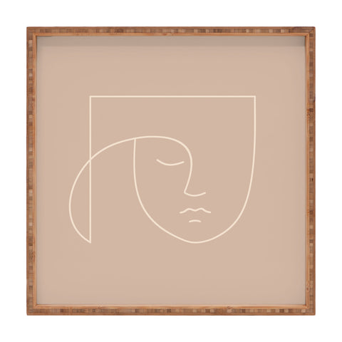 Colour Poems Minimal Line Portrait Rose Square Tray
