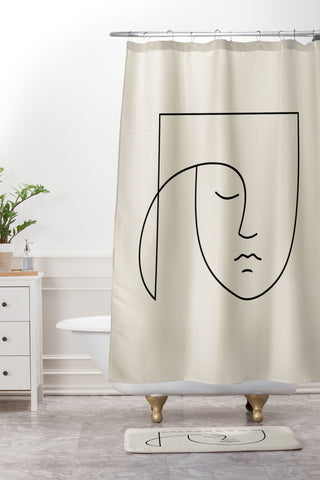 Colour Poems Minimal Line Portrait White Shower Curtain And Mat