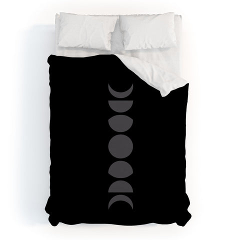 Colour Poems Minimal Moon Phases Black Duvet Cover