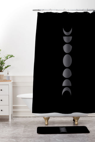 Colour Poems Minimal Moon Phases Black Shower Curtain And Mat