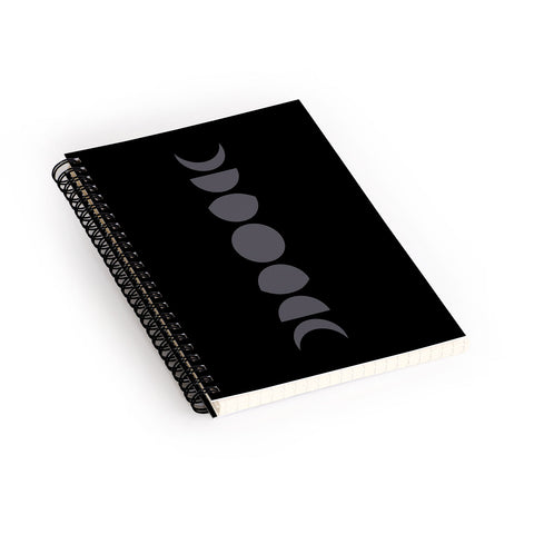Colour Poems Minimal Moon Phases Black Spiral Notebook