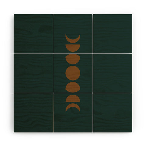 Colour Poems Minimal Moon Phases Green Wood Wall Mural