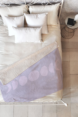 Colour Poems Minimal Moon Phases Lilac Fleece Throw Blanket