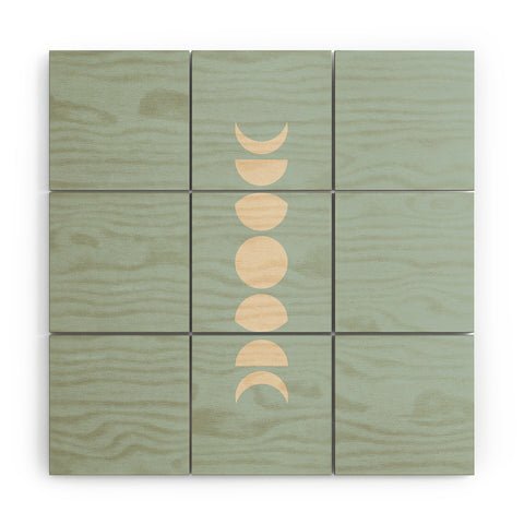 Colour Poems Minimal Moon Phases Sage Wood Wall Mural