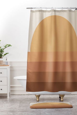 Colour Poems Minimal Retro Sunset Orange Shower Curtain And Mat