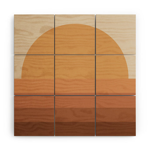 Colour Poems Minimal Retro Sunset Orange Wood Wall Mural