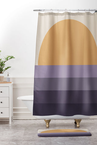 Colour Poems Minimal Retro Sunset Purple Shower Curtain And Mat