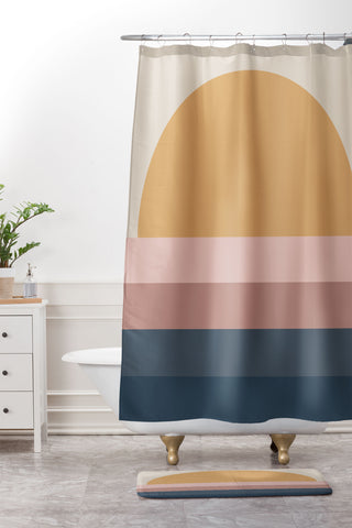 Colour Poems Minimal Retro Sunset Shower Curtain And Mat