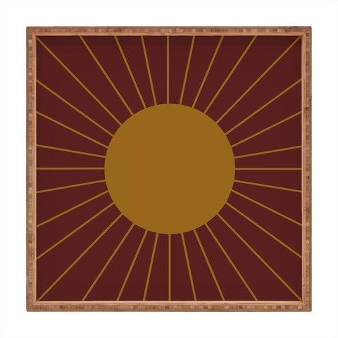 Colour Poems Minimal Sunrays Dark Red Square Tray