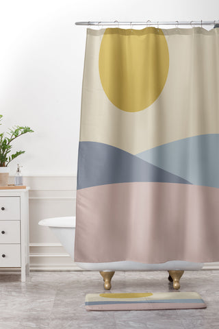 Colour Poems Minimal Sunrise Landscape III Shower Curtain And Mat