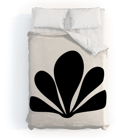 Colour Poems Minimal Tropical Plant Black Duvet Cover