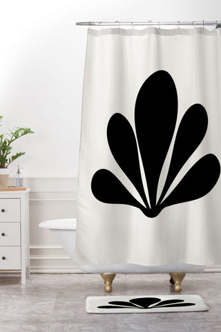 Colour Poems Minimal Tropical Plant Black Shower Curtain And Mat