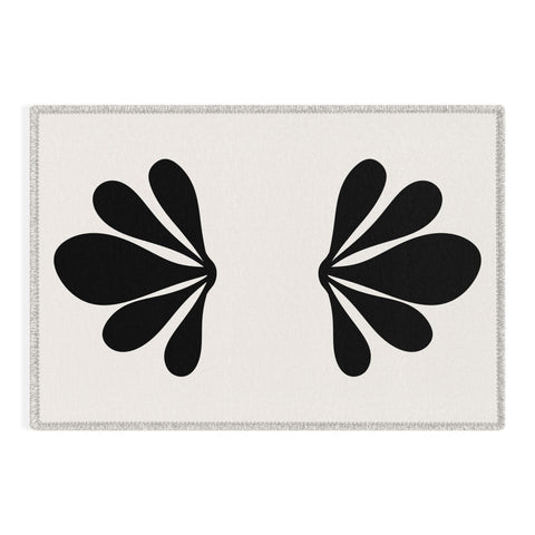 Colour Poems Minimal Tropical Plant Black Outdoor Rug