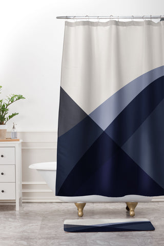 Colour Poems Minimal Waves Blue Shower Curtain And Mat