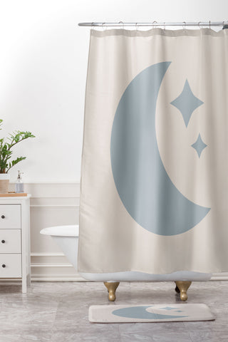 Colour Poems Moon and Stars Blue Shower Curtain And Mat
