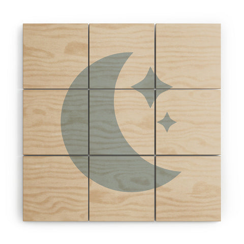 Colour Poems Moon and Stars Blue Wood Wall Mural