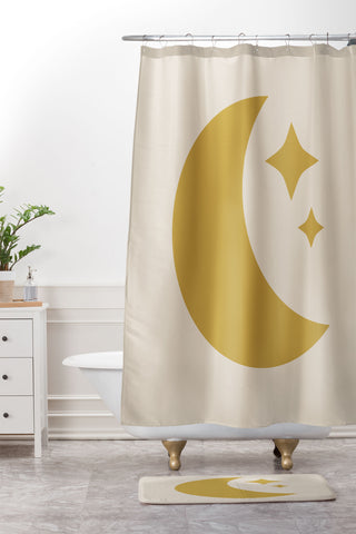 Colour Poems Moon and Stars Yellow Shower Curtain And Mat