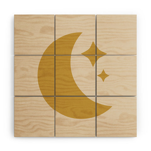 Colour Poems Moon and Stars Yellow Wood Wall Mural