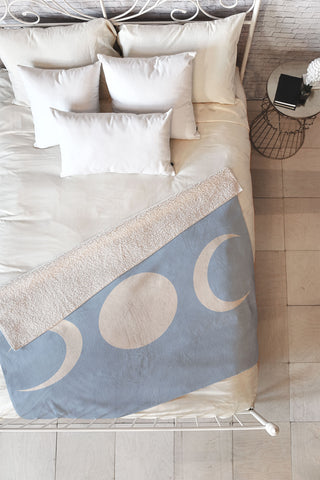 Colour Poems Moon Minimalism Blue Fleece Throw Blanket