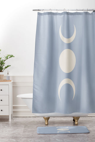 Colour Poems Moon Minimalism Blue Shower Curtain And Mat