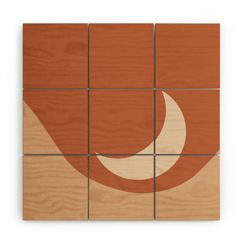 Colour Poems Moon Minimalism Orange Wood Wall Mural