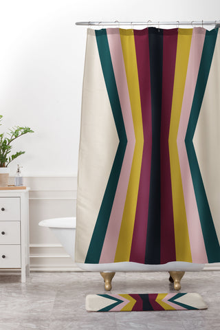 Colour Poems Retro Stripes Reflection III Shower Curtain And Mat