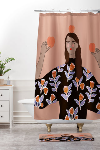 constanzaillustrates Peach Lady Shower Curtain And Mat