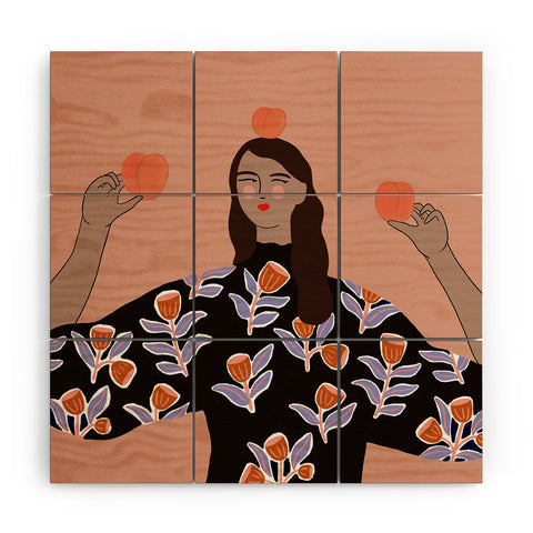 constanzaillustrates Peach Lady Wood Wall Mural