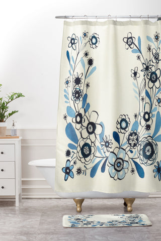 Cori Dantini modern delft floral Shower Curtain And Mat
