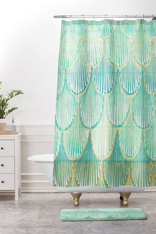Cori Dantini Turquoise Scallops Shower Curtain And Mat